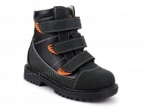 152-121 Бос(Bos), ботинки детские утепленные ортопедические профилактические, байка, кожа, черный, оранжевый в Новокузнецке