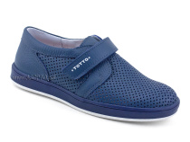 30024-702 Тотто (Totto), туфли школьные ортопедические профилактические, кожа перфорированная, синий в Новокузнецке